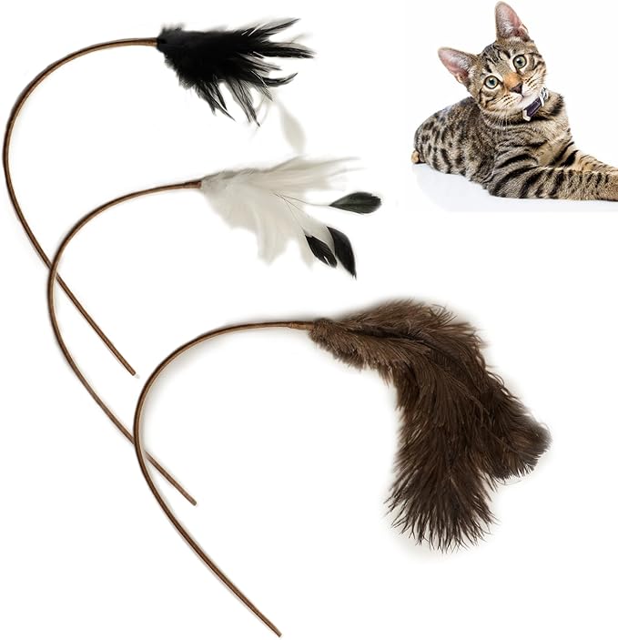 Update 2024 Cat Feather Toys, 3 Pcs Cat Wand Toys, Cat Wand Toy, Cat Interactive Toys for Indoor Cats&Kitten