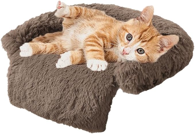 Calming Dogs/Cats Bed Mats, Dog Pad Washable Removable Couch Cover, Plush Long Fur Mat for Pets, Waterproof Lining, Perfect for Small, Medium and Large Dogs and Cats (Desert Brown, 21"x21")