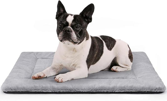 Dog Crate Pad, Kennel Bed Crate Mat for Small Dogs, Washable Cute Pet Bed for Dog Cage, Ultra Soft Flat Puppy Cat Kitten Pillow Cushion for Sleeping Anti-Slip (24" x 18", Grey)