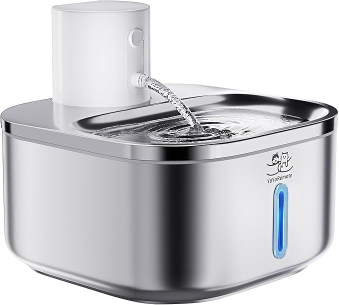 Cordless Cat Water Fountain Stainless Steel: 108 oz/3.2L Water Fountain for Cats Dogs Indoor - Battery Operated Pet Water Fountain Rechargeable - Automatic Cat Water Dispenser with Motion Sensor