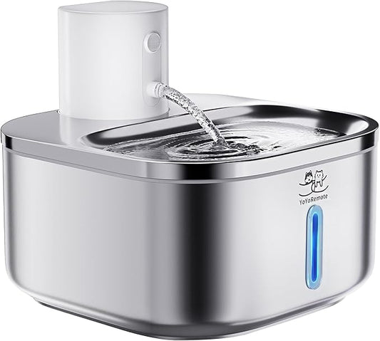 Cordless Cat Water Fountain Stainless Steel: 108 oz/3.2L Water Fountain for Cats Dogs Indoor - Battery Operated Pet Water Fountain Rechargeable - Automatic Cat Water Dispenser with Motion Sensor