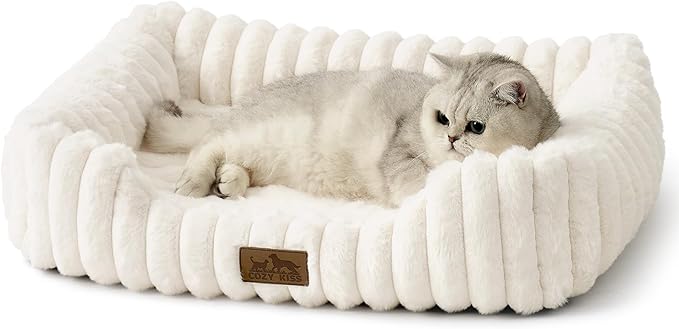 Orthopedic Dog Bed for Small Dogs & Medium Dogs - Washable Rectangle Pet Bed with Anti-Slip Bottom, Soft Calming Cat & Puppy Bed for Indoor Pets (30"x23"x7", Cream)