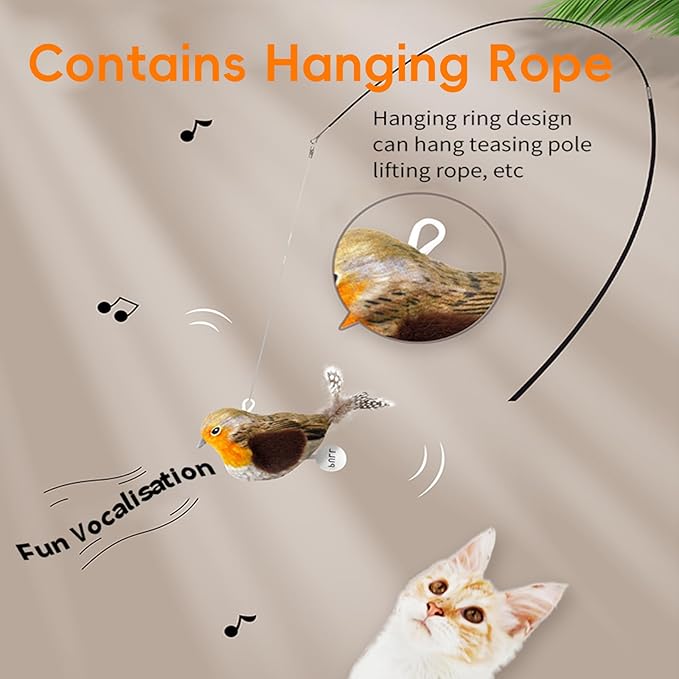 Natural Catnip Cat Toys Attract Cats to Play to Satisfy Cat's Natural Hunting Instintion Interactive Cat Toy with Lifelike Chirp Sound Box Kitten Toy Real Feather Birds Cats Toy (Red Bird)