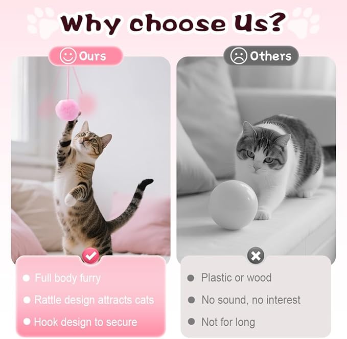 Hanging Fluffy Cat Catnip Ball Toys,2025 New Interactive Cat Toy for Indoor,Kitten Play Chase Exercise Toys,Long Tail Stretchable Soft Plush Teaser Ball with Bell (Yellow)