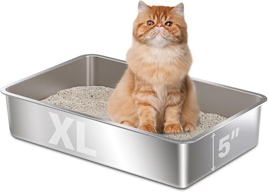 Stainless Steel Litter Box,XL Metal Litter Box for Cat,Easy Clean Non Stick No Smell Metal Litterbox for Kitty/Multi-Cats