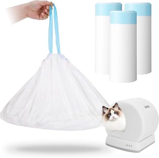 60 Count Self-Cleaning Cat Litter Box Liners Bag Compatible with Meowant MW-SC01/MW-SC02/MW-LR01, Heavy Duty Thick Drawstring Replacement Cat Litter Bags Self Cleaning Litter Box Bags 18 * 12"