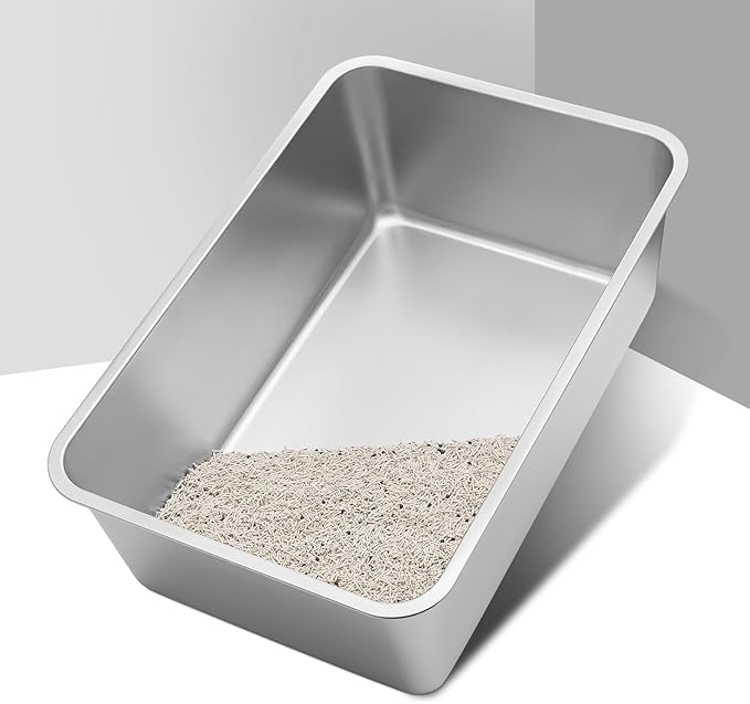 GOLDENKEY Extra Large Stainless Steel Cat Litter Box with High Sides,XL Metal Litter Box for Big Cat,Non Stick Smooth Surface,Easy to Clean,Deep & Durable(23.43" L x 15.55" W x 7.87" H)