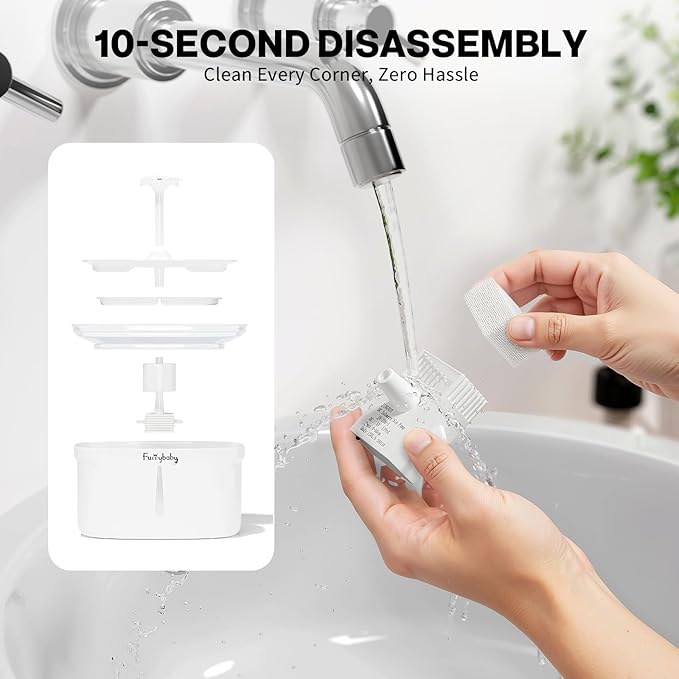 furrybaby Cat Water Fountain Quiet,67oz/2.0L Water Fountains for Cats Indoor with LED Light and Water Level Window,Small Pet Water Dispenser - Pure White 