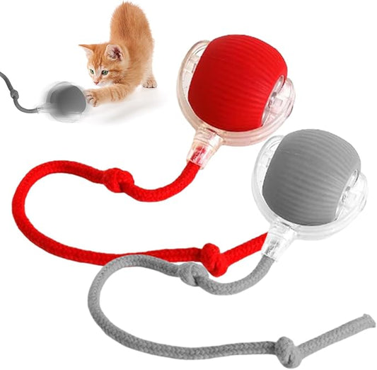 Smart Interactive Pet Toy Ball, Self Rolling Dog Ball Interactive Cat Toys, 360° Smart Automatic Rolling Ball Toy for Dogs Cats Indoor Outdoor Play (Red&Grey) 2pcs