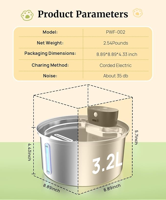 Wireless Cat Water Fountain Stainless Steel, 2025 Upgraded New Sensor - 3 Work Modes, 6000mAh Battery Operated Cat Water Fountain Cordless, Pet Water Dispenser for Cats Dogs Indoor - 108oz/3.2L