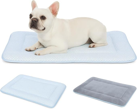 Woofry Dog Bed Mat for Crate, Reversible Cooling Mat for Dogs, Warming Dog Cooling Mat, Machine Washable, Lightweight, Portable, Pet Hair Repellent, All Season Comfort, 24''*18''