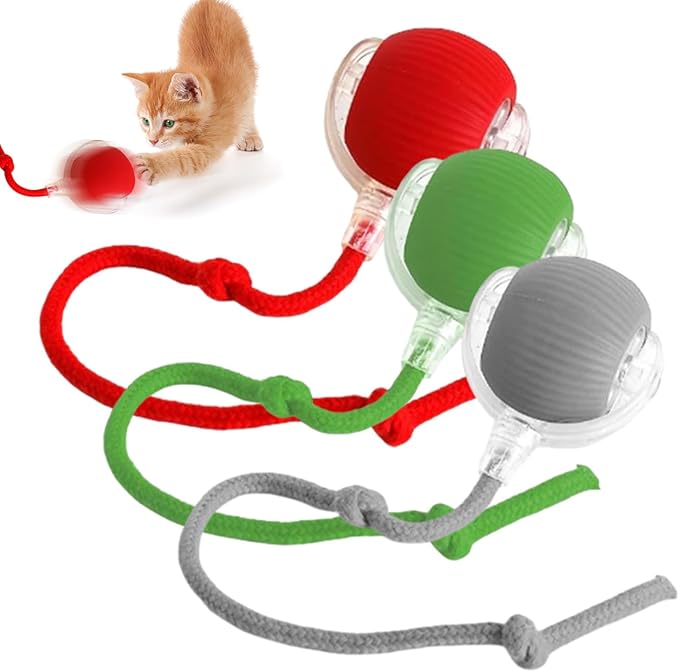 3pcs Smart Interactive Pet Toy Ball, Self Rolling Dog Ball Interactive Cat Toys, 360° Smart Automatic Rolling Ball Toy for Dogs Cats Indoor Outdoor Play (Red&Green&Grey)
