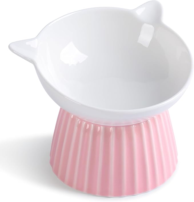 Ceramic Raised Cat Bowl,Tilted Raised Bowl Anti Vomit for Indoor Cats Whisker Friendly Pet Feeder for Cats Puppies, Microwave and Dishwasher Safe (Blue)