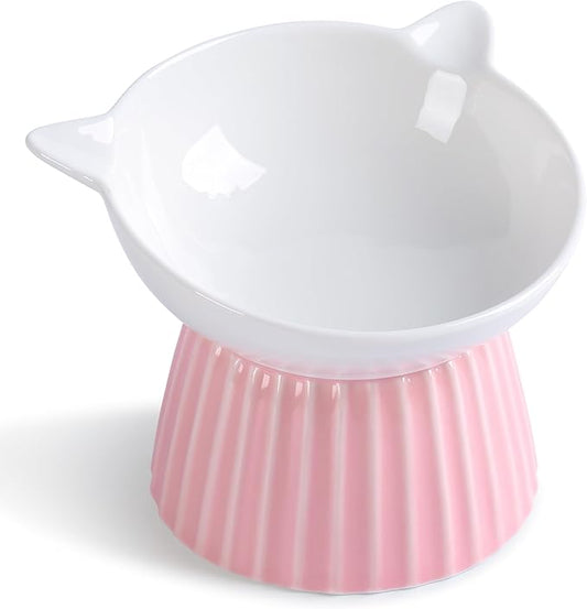 Ceramic Raised Cat Bowl,Tilted Raised Bowl Anti Vomit for Indoor Cats Whisker Friendly Pet Feeder for Cats Puppies, Microwave and Dishwasher Safe (Blue)