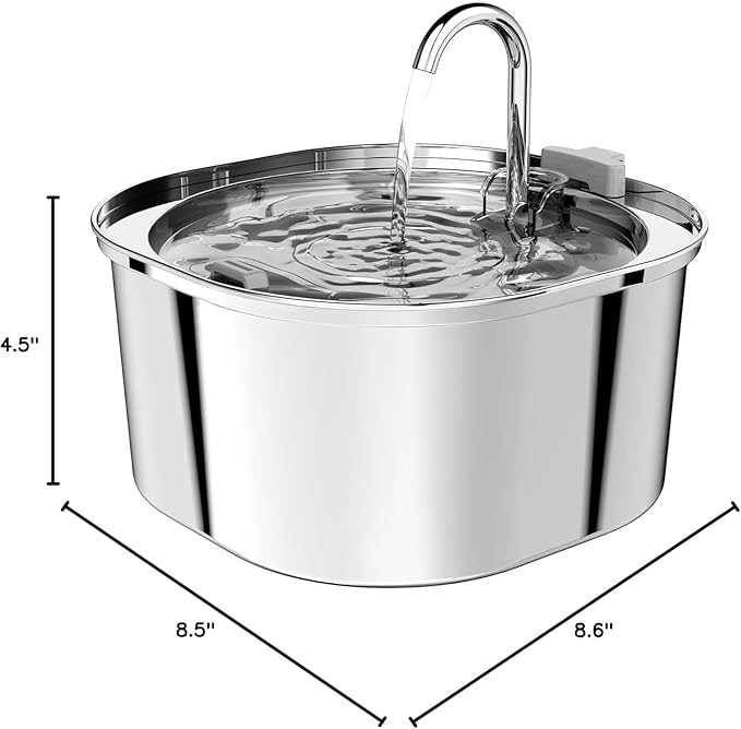 Cat Water Fountain, 3.2L/108oz Stainless Steel Pet Water Fountain for Cats/Dogs Indoor, Dog Drinking Dispenser Metal Kitty Spout with 6 Replacement Filters