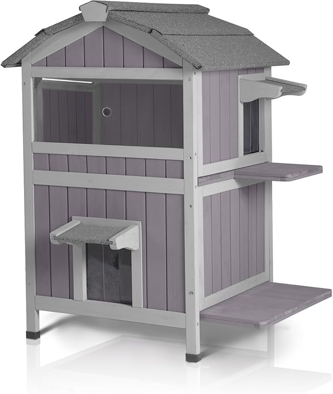 GUTINNEEN Outdoor Cat House Weatherproof Feral Cat Shelter with Escape Doors - 2-Story(AIR94)