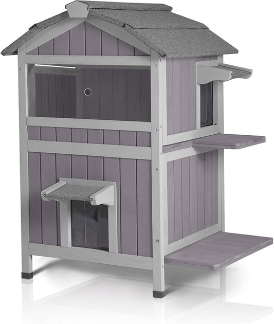 GUTINNEEN Outdoor Cat House Weatherproof Feral Cat Shelter with Escape Doors - 2-Story(AIR94)