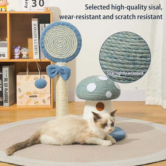 Mushroom Lollipop Cat Scratcher Furniture Mushroom Cat Tree Condo Cat Climbing Frame Sisal Rope Cat Tower for Indoor Cats (Red)