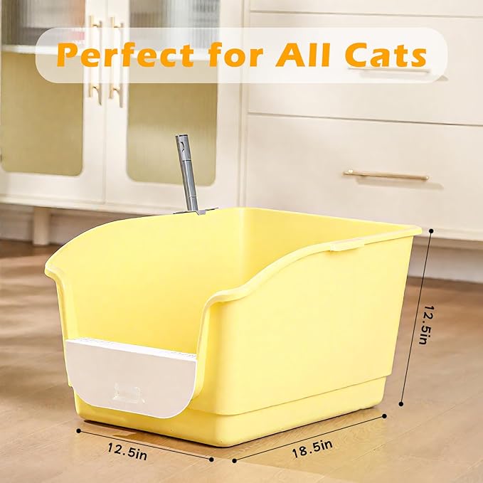 SpaceTime Large Cat Litter Box with High Sides,Cat Litter Pan with Low Entry & Small Storage Space,Cats Boxes for Kittens & Senior Cats Indoor,Anti-Splashing,Waterproof,Easy to Clean (Grey)