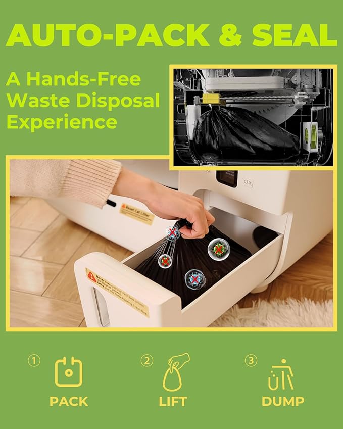 Furbulous True Odor-Free Self Cleaning and Packing Litter Box, Automatic Cat Litter Box with Self-Pack and Refill System, APP Control, Extra Large Space for 3.3-22 lbs Cats, Upgraded Version