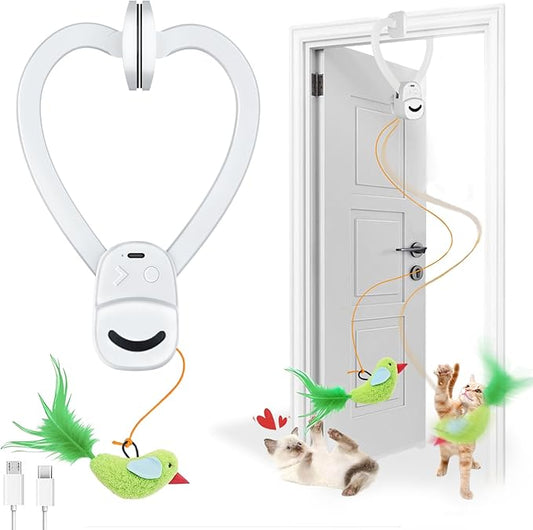 Interactive Cat Toys for Indoor Cats Automatic Electric Flying Bird Feather Wand Toy - Best Kitten & Adult Cat Enrichment Stimulation Toy Hanging Electric Kitty Toys for Bored Cats(White)