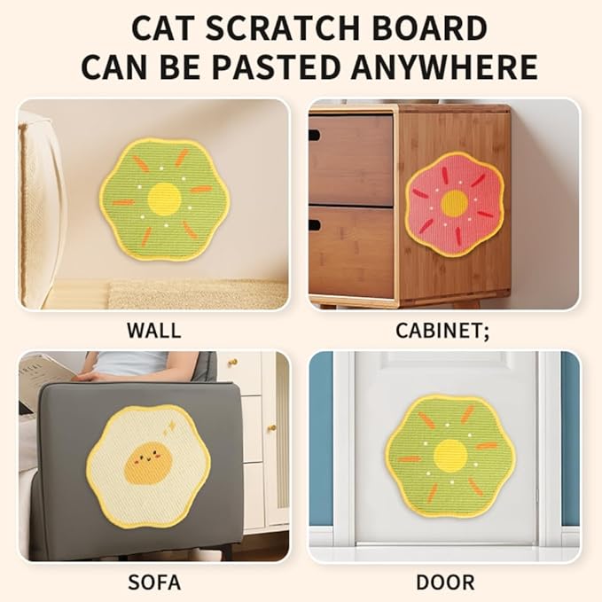 Sisal Cat Scratching Mat β Anti Scratch Furniture Protector for Walls, Couches, Cabinets, Doors & Carpet, 15.7x15.7 Inch, Shedding-Resistant Cat Scratcher with Hook and Loop Fastener (Yellow)