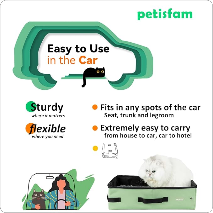 petisfam Portable Travel Litter Box for Easy Drive with Kitty, Large or Multiple Cats. Lightweight for Easy Carry, Sturdy, Leak-Proof, Collapsible