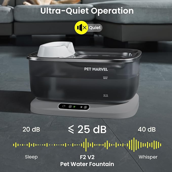 PET Marvel Wireless Sensing Dog Water Fountain for Large Dogs, 7L/1.8Gal/230oz Big Automatic Pet Water Dispenser for Multi Cats, Stainless Steel Filtered Drinking Bowl Wireless Pump F2 V2