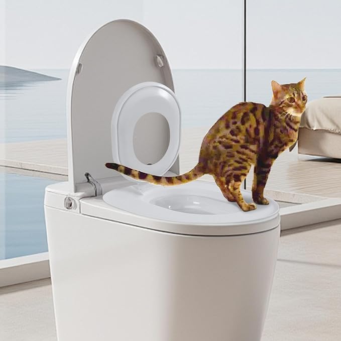 Cat Toilet Seat Training Kit,Removable Pet Toilet Training System,Washable Cleaning Pad for Cats,Reusable Plastic Trainer for Pet Cleaning,Portable Trainer for Home Pet Shop Pet Care (Grey)