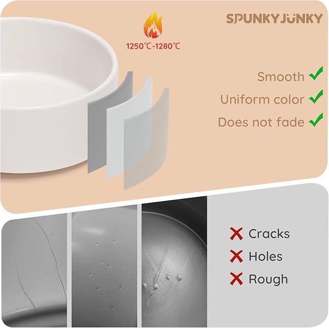 SPUNKYJUNKY 60OZ Ceramic Dog and Cat Bowl, Modern Cute Weighted Food Water Bowl for Replacement White (1 Pack)