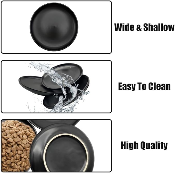 Fhiny 3PCS Ceramic Shallow Cat Dish, 6 Inch Whisker Fatigue Free Cat Feeder Bowls Food Saucer Single Pet Plate Great for Kitten Kitty Flat Faced Short Legged Cat Dishwasher Safe