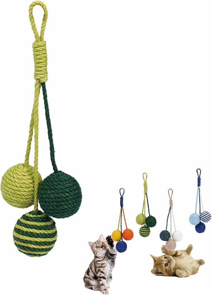 Cat Toy Sisal Ball Hanging Cat Toy Handmade Cat Rope Ball Chew Eco-Friendly Toy Pets Interactive Toy Cat Toys for Indoor Cats (Green, 1pcs)