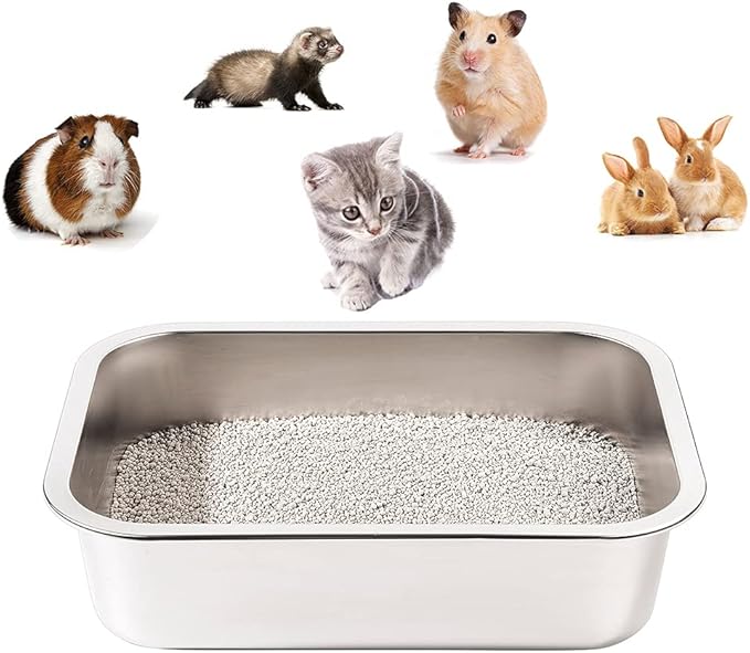 Yangbaga Stainless Steel Litter Box for Kittens, 4 in Height Easy Entry, Odor Control, Non Stick, Easy to Clean,Litter Box for Rabbits, Ferrets,Guinea Pigs and Hamsters