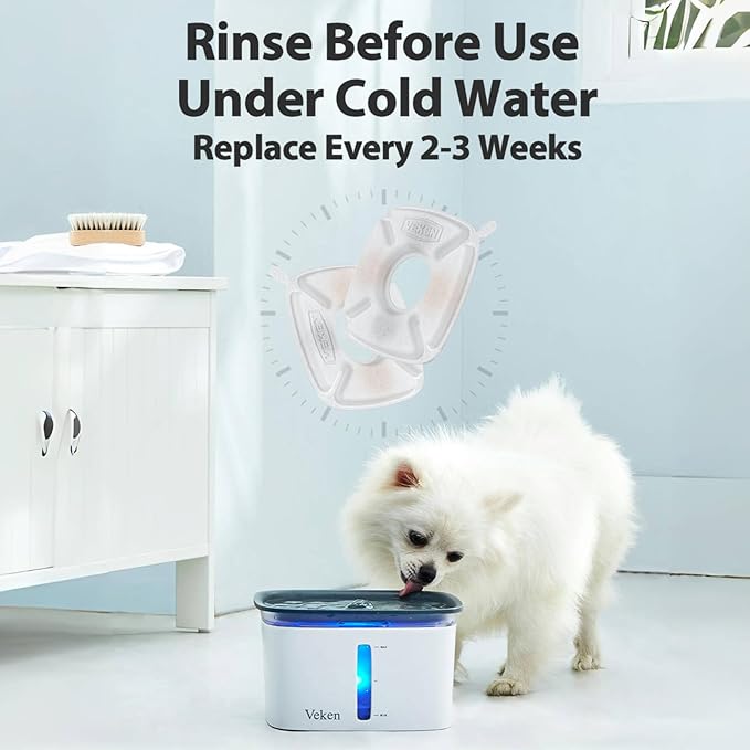 Veken Cat Water Fountain Filter, Classic 8 Pack Replacement Filters & 8 Pack Replacement Pre-Filter Sponges for 50oz, 84oz, 95oz Automatic Pet Fountain Dog Water Dispenser