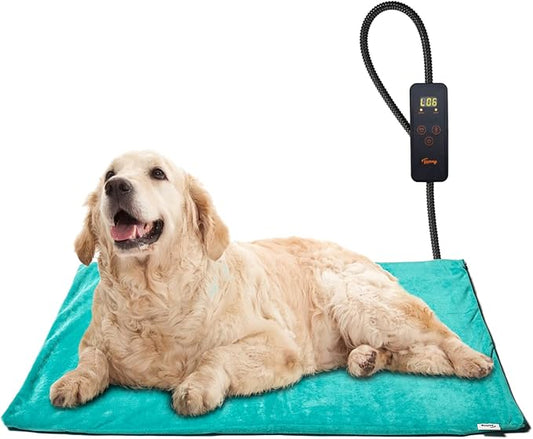 Toozey Dog Cat Heating Pad, 6 Temp Settings Timer, Chew-Proof Cord, 28x20in, Green