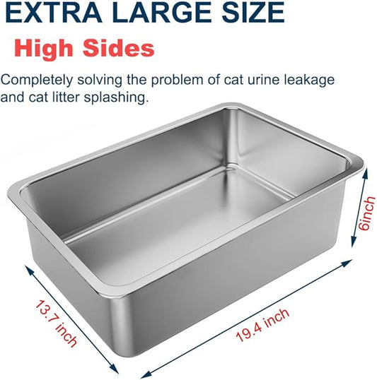 Stainless Steel Litter Box, 4 Pack Metal Cat Litter Pan with 6" High Sides, 19.6"x13.7" Large Cat Litter Box for Big and Small Cats, Easy to Clean, No Smell, Anti-Urine Leakage