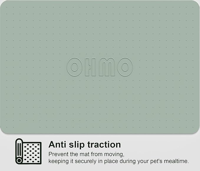 OHMO Dog Food Mat, Silicone Waterproof Cat Food Mat, Non-Skid Spill Proof Pet Feeding Mat for Food and Water, Easy to Clean Dog Placemat(Sage Green, 18.9" x 11.8")