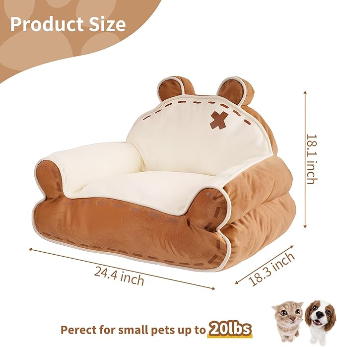 寵幸 Cat Couch Bed for Indoor Cats, Cute Couch for Pets, Shape Design Cat Sofa Bed with Bear Ear, Fluffy Pet Beds with Non-Slip Bottom, Up to 20 lbs, 25 inches