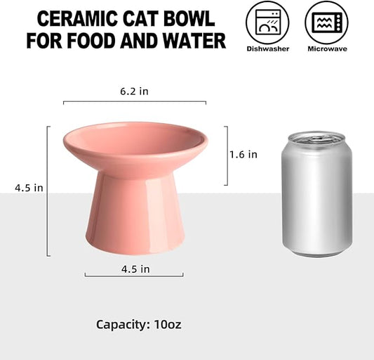 6.2 Inch Extra Wide Elevated Ceramic Cat Bowls, Food and Water Bowl Set for Elder Big Cats Small Dogs, Raised Design for Pet Easy Eating, Protect Cat's Spine Set of 4(Pink)
