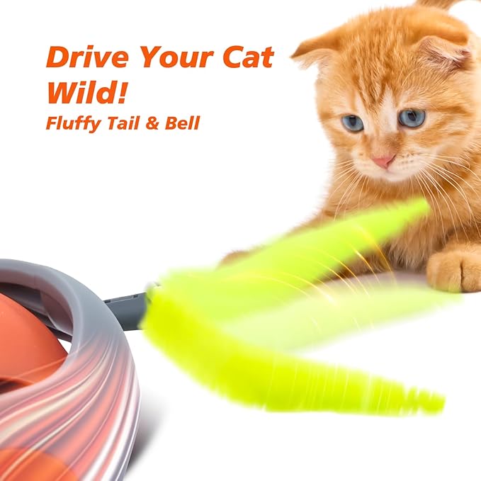 Interactive Cat Toy for Indoor Cats, Speedy Ball with Tail, Automatic Moving Cat Balls for Bored Indoor Adult Cats, 360°Automatic Rolling Ball Toy, Two Speed Adjustment(Orange)