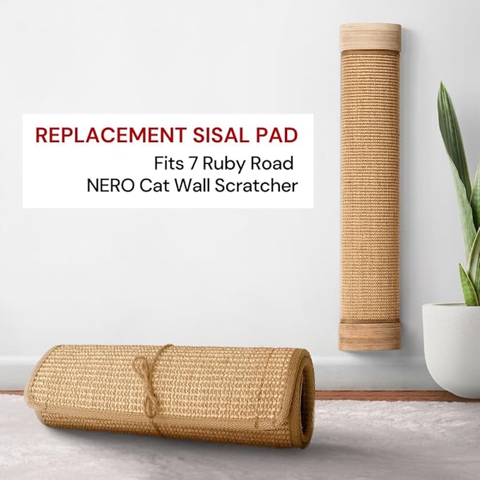 7 Ruby Road Replacement Cat Scratching Mat for Nero Cat Wall Scratcher Post, Natural Sisal Fabric Mat Rug, Scratch Pad for Indoor Cats, Protect Sofa & Carpet, 24.8 x 12 inches