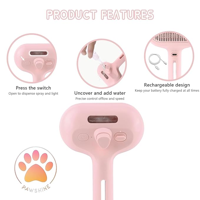 Cat steam brush β Effective Pet Brush for Indoor Cats, Steam Technology for Shedding, Mats & Grooming β Ideal cat brush indoor for Deep Cleaning (Pink)