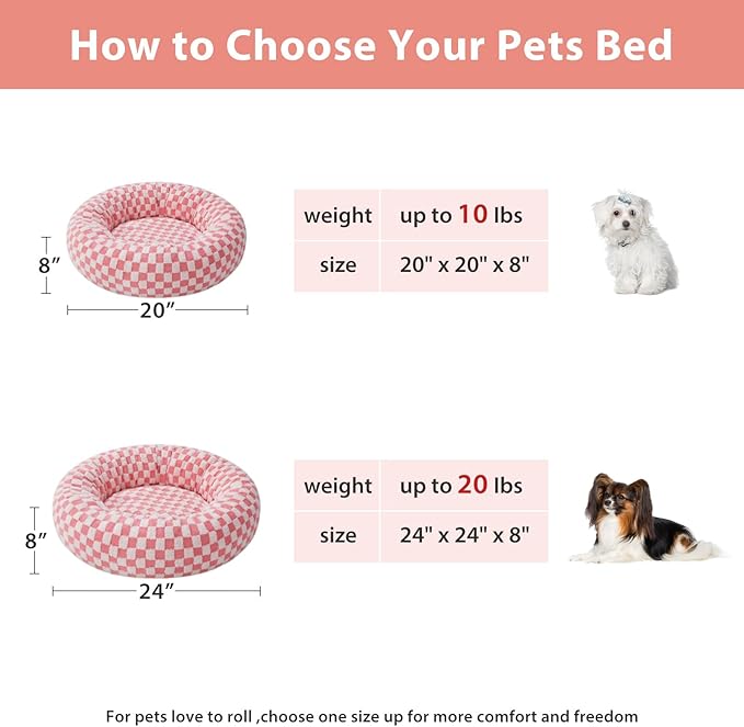 BFPETHOME Donut Dog Beds for Small Dogs, Cute Small Dog Bed for Puppy and Kitten, Round Calming Pet Bed with Non-Slip Bottom, Machine Washable,20inch, Pink