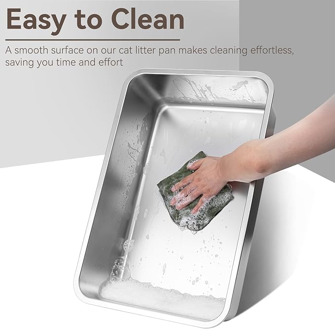 GOLDENKEY 2 Pack 23.6"x 15.7"x 8" Extra Deep & Large Stainless Steel Cat Litter Box with High Sides,XXL Metal Litter Box for Big Cat,Non Stick Odorless Easy to Clean