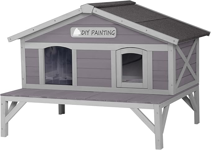 GUTINNEEN Outdoor Cat House for Winter Weatherproof Feral Cat Shelter with Large Porch Balcony Escape Doors