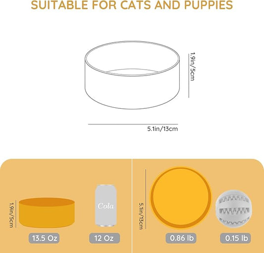 SPUNKYJUNKY 13.5OZ Ceramic Dog and Cat Bowl, Modern Cute Weighted Food Water Bowl for Replacement Yellow (1 Pack)