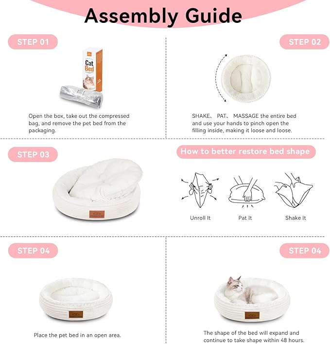 30in Round Dog Bed Sofa for Small/Medium/Large Dogs, Machine Washable Supportive Foam Pet Couch with Washable Removable Mat and Non-Slip Bottom, Pet Cuddler for Indoor/Outdoor/Car/Cage, Cream