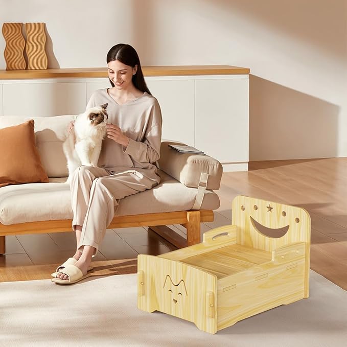 Wooden Cat Bed-Wooden Indoor Pet Bed for Cats, Dogs, Rabbits, Kittens and Small Animals Without Mattress,Easy Assembly