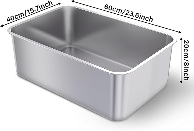 Stainless Steel Cat Litter Box, 23.6"x15.8"x8" XXL Stainless Steel Litter Box 8 inch Deep, Extra Large Metal Litterbox for Big Cats, Non Stick Surface, Easy to Clean, High Sided