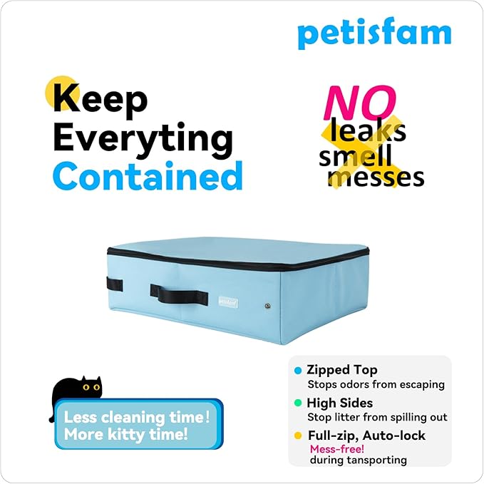 petisfam Portable Travel Cat Litter Box for Medium Cats and Kitty with Zipped Lid to Keep Litter and Odor Contained